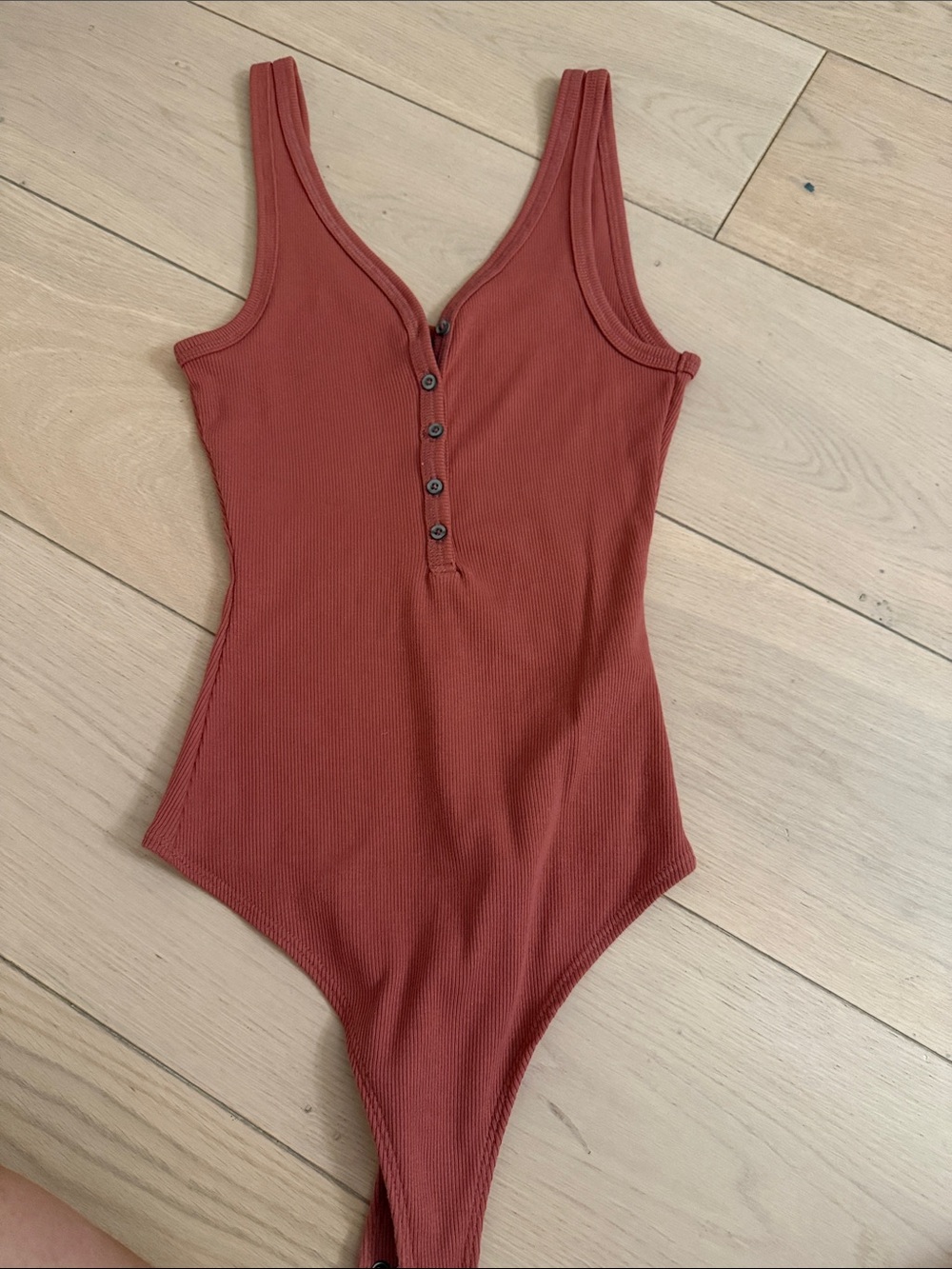Abercrombie & Fitch Seamless Ribbed Henley Tank Bodysuit Red Small